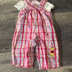 Y2K Disney Pink Plaid Winnie The Pooh Piglet Romper overalls onesie Baby Girl